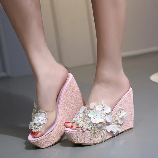Zeppe alte con fiori da donna - zeppe ATREND