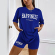Pigiama casual t-shirt e pantaloncini con stampa a lettere da donna - Pigiama donna ATREND