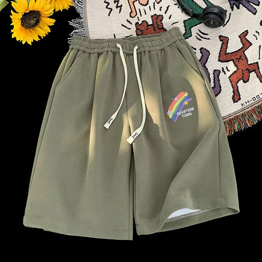 Men's Elastic Waistband Drawstring Graphic Print Casual Shorts