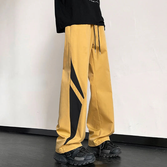 Pantaloni casual a gamba larga con bordo a contrasto e lacci da uomo - Pantaloni uomo ATREND