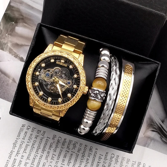Gift idea set with watch and 3 men's bracelets