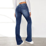 Women's Jeans Slim Fit Flared Pants Washable Denim Pockets High Waist Solid Ankle Length Boot Cut Streetwear Casual Zipper Fly