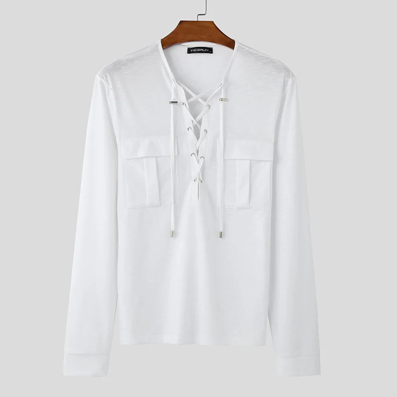 Camicia casual con lacci da uomo - Camicia uomo ATREND
