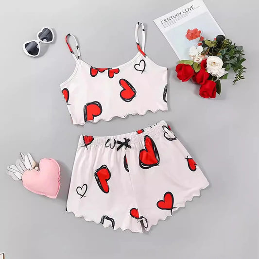 Pigiama casual top corto e pantaloncini con stampa grafica da donna - Pigiama donna ATREND