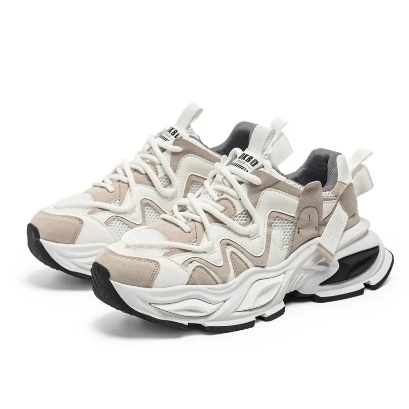 Sneakers chunky casual bicolor in pelle mesh traspirante da uomo