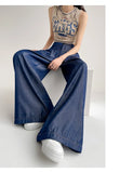 Women's Summer Soft Loose Jeans Slim High Waist Korean Style Fall Silk Wide Leg Pants Fashion Oversized Female Ladies Clothes