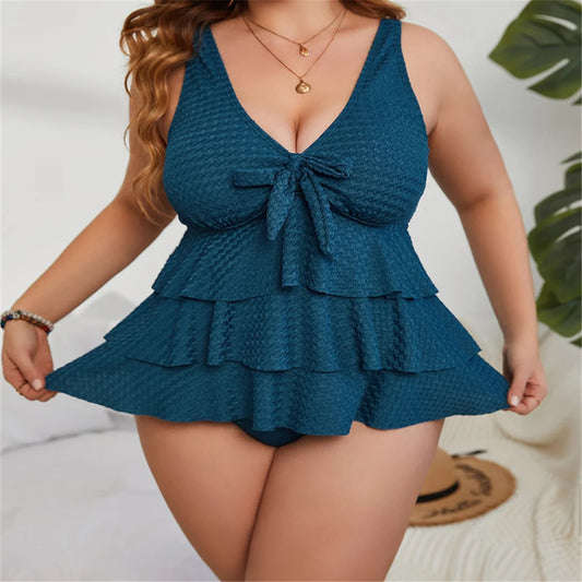 Two-piece bikini pleated tank top and panties for women