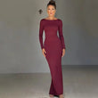 Abito lungo elegante scavato a maniche lunghe da donna - Abbigliamento Abiti ATREND