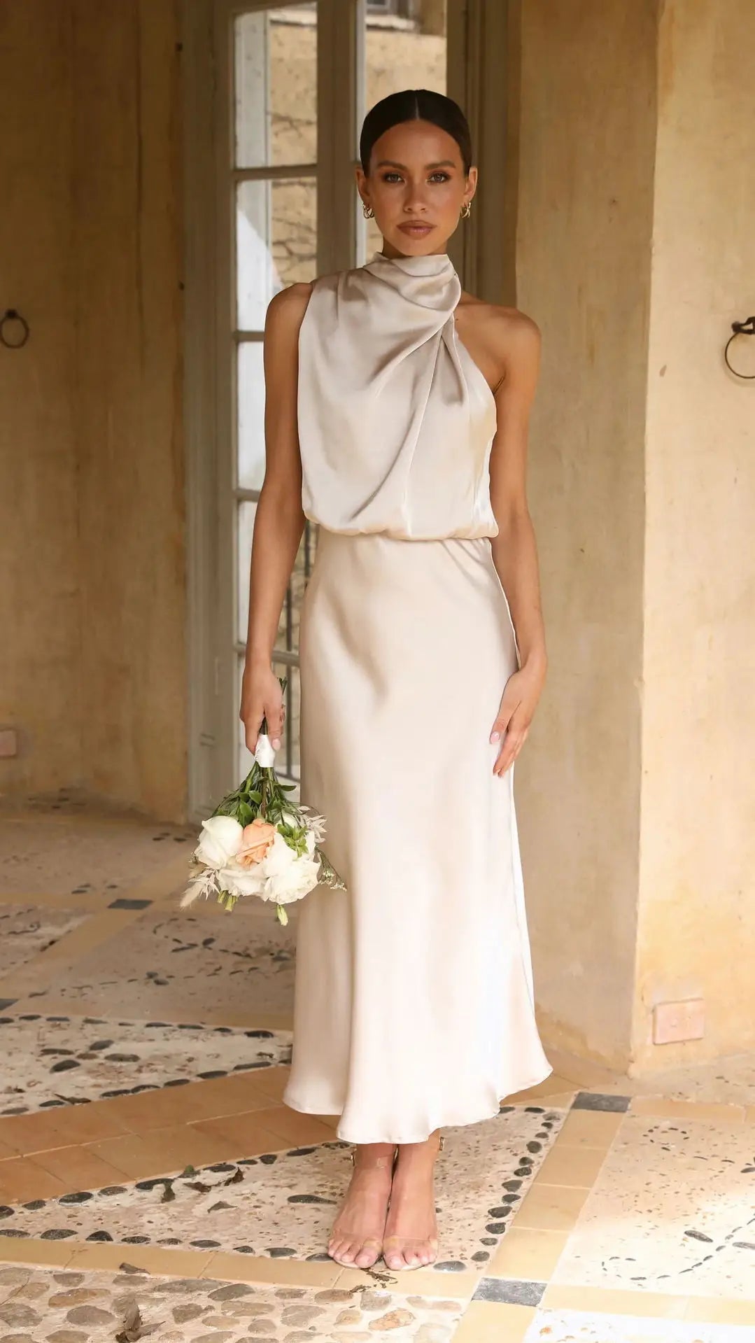 Abito longuette in raso senza maniche da donna ATREND