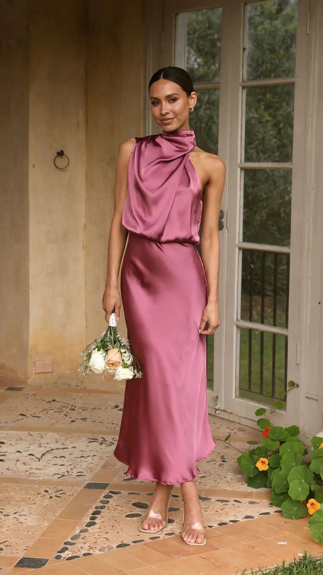Abito longuette in raso senza maniche da donna ATREND
