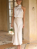 Abito longuette in raso senza maniche da donna ATREND