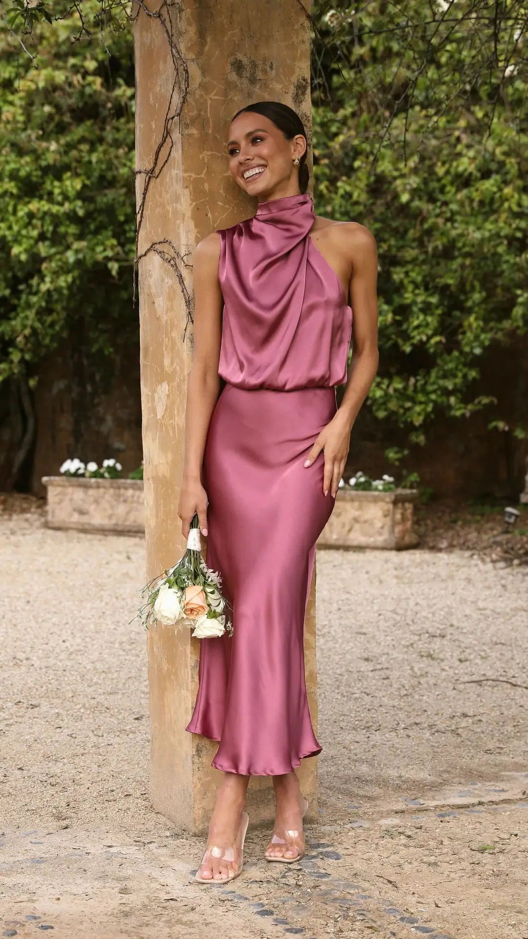 Abito longuette in raso senza maniche da donna ATREND
