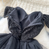 Abito lungo a body patchwork plissettato con tulle e pailettes da donna ATREND