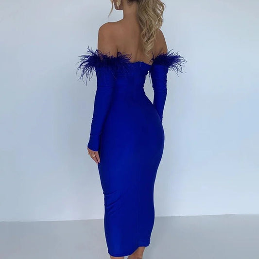 Abito lungo a fascia con piume da donna ATREND