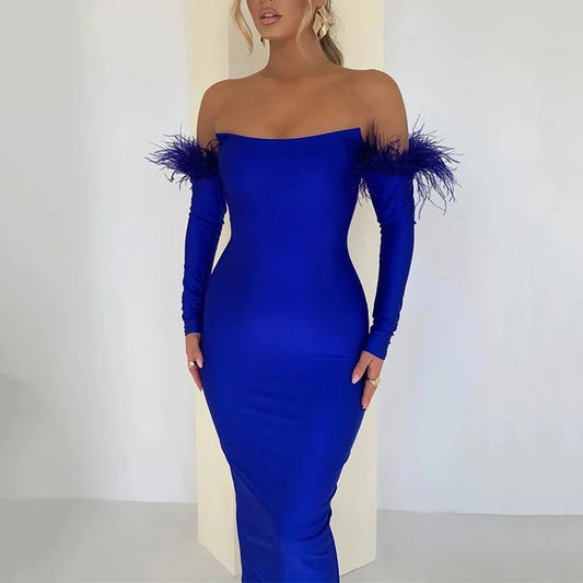 Abito lungo a fascia con piume da donna ATREND