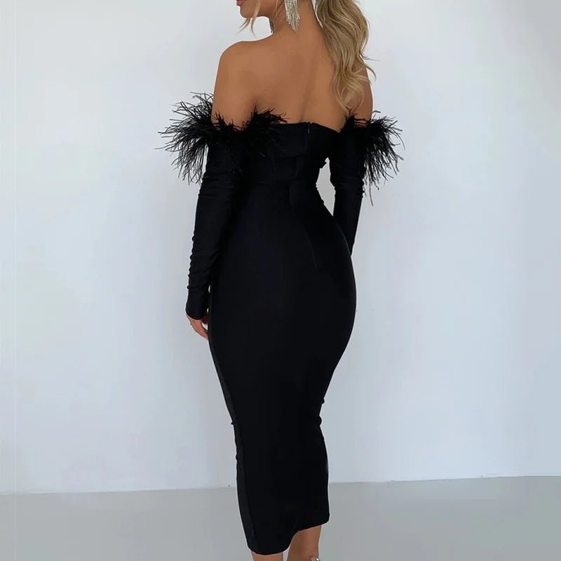 Abito lungo a fascia con piume da donna ATREND