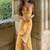Abito lungo a fascia drappeggiato con bordo a contrasto in pizzo da donna ATREND