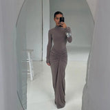Abito lungo a maniche lunghe con fascia plissettata da donna ATREND