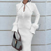 Abito lungo a maniche lunghe con piume da donna ATREND