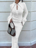 Abito lungo a maniche lunghe con piume da donna ATREND