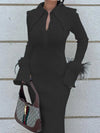 Abito lungo a maniche lunghe con piume da donna ATREND