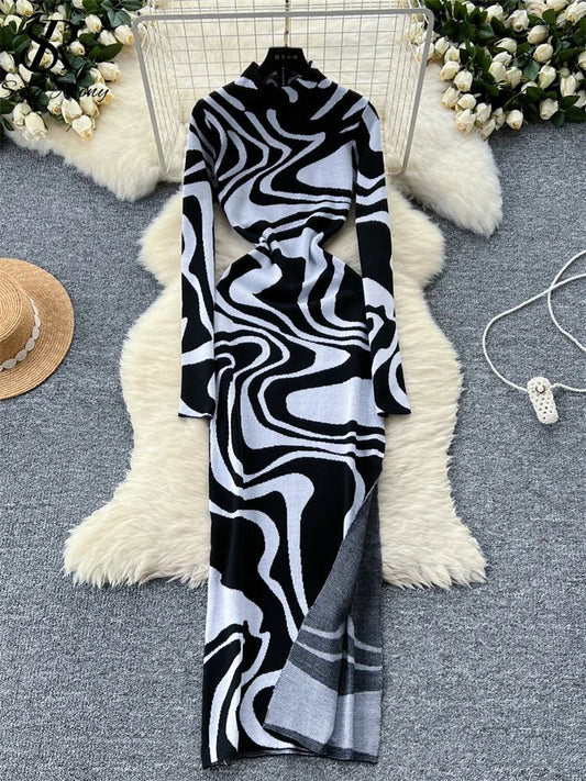 Abito lungo a maniche lunghe con spacco laterale da donna ATREND