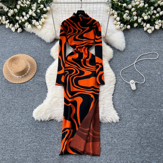 Abito lungo a maniche lunghe con spacco laterale da donna ATREND