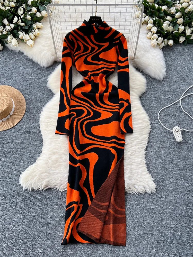 Abito lungo a maniche lunghe con spacco laterale da donna ATREND