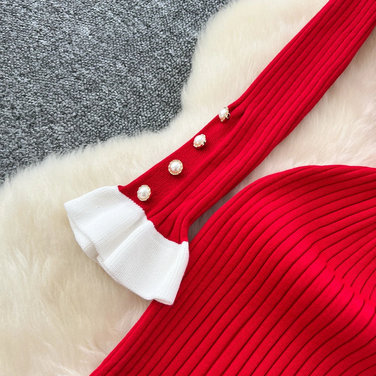 Abito lungo a sirena con bordi a contrasto patchwork e maniche lunghe da donna ATREND