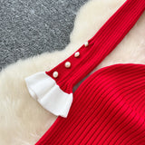 Abito lungo a sirena con bordi a contrasto patchwork e maniche lunghe da donna ATREND