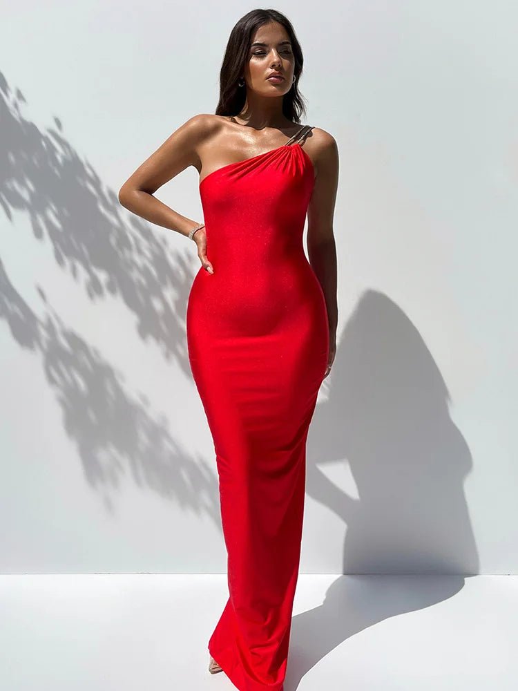 Abito lungo aderente con mono spalla in brillantini da donna ATREND