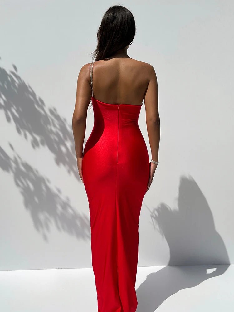 Abito lungo aderente con mono spalla in brillantini da donna ATREND