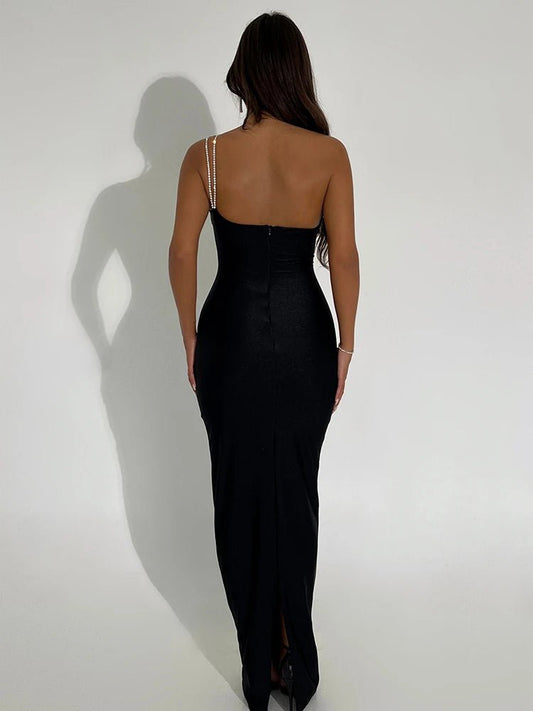 Abito lungo aderente con mono spalla in brillantini da donna ATREND
