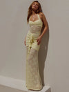 Abito lungo aderente con volant drappeggiato in pizzo da donna ATREND