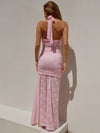 Abito lungo aderente con volant drappeggiato in pizzo da donna ATREND