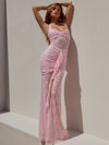 Abito lungo aderente con volant drappeggiato in pizzo da donna ATREND