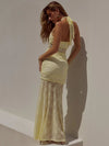Abito lungo aderente con volant drappeggiato in pizzo da donna ATREND