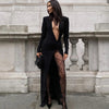 Abito lungo casual a maniche lunghe con scollo a V profondo da donna ATREND