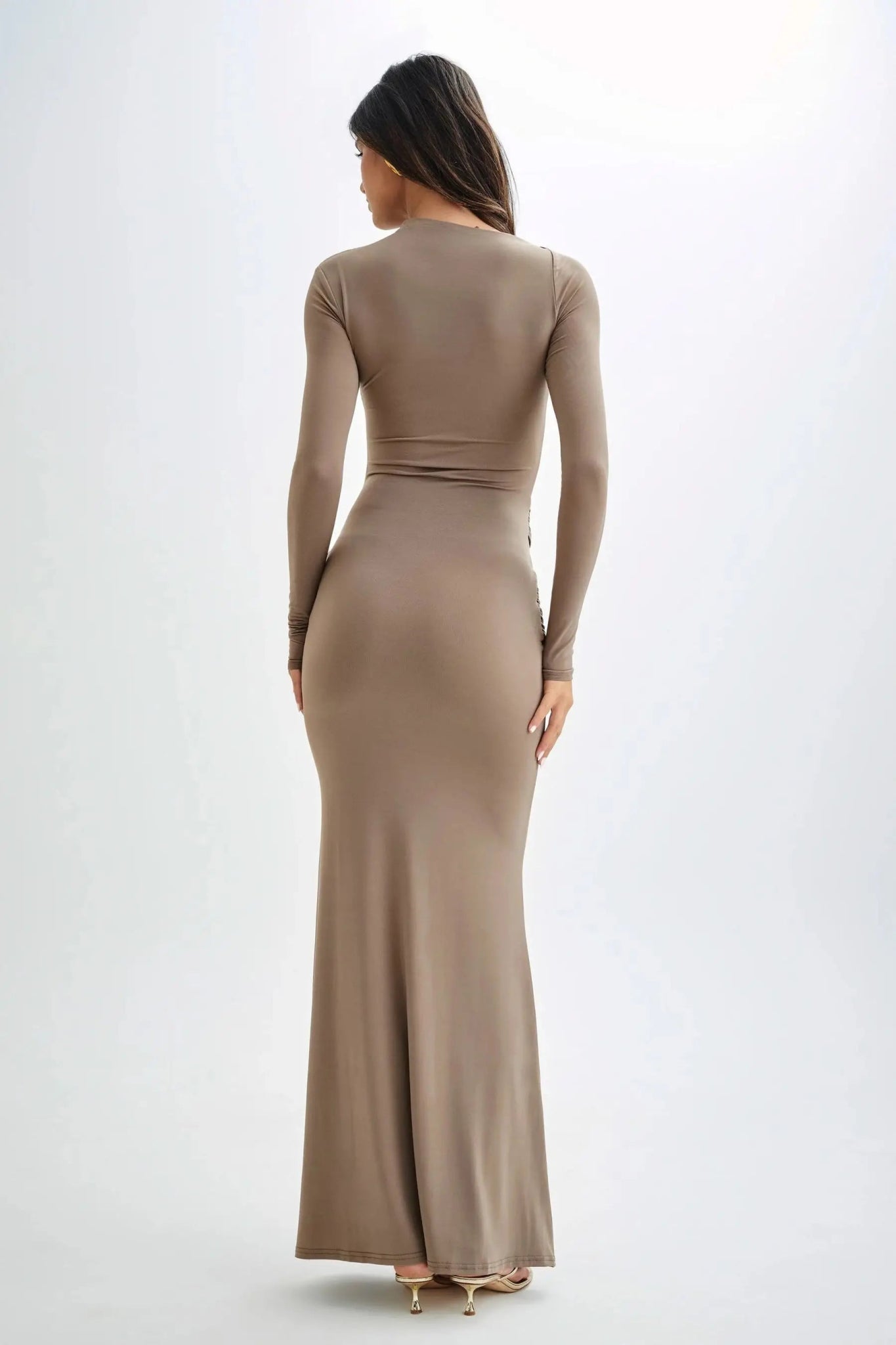 Abito lungo casual a maniche lunghe e fascia plissettata da donna ATREND