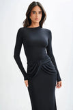 Abito lungo casual a maniche lunghe e fascia plissettata da donna ATREND