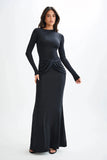 Abito lungo casual a maniche lunghe e fascia plissettata da donna ATREND