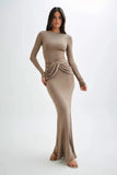 Abito lungo casual a maniche lunghe e fascia plissettata da donna ATREND