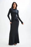 Abito lungo casual a maniche lunghe e fascia plissettata da donna ATREND