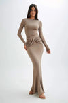 Abito lungo casual a maniche lunghe e fascia plissettata da donna ATREND