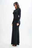 Abito lungo casual a maniche lunghe e fascia plissettata da donna ATREND