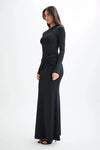 Abito lungo casual a maniche lunghe e fascia plissettata da donna ATREND