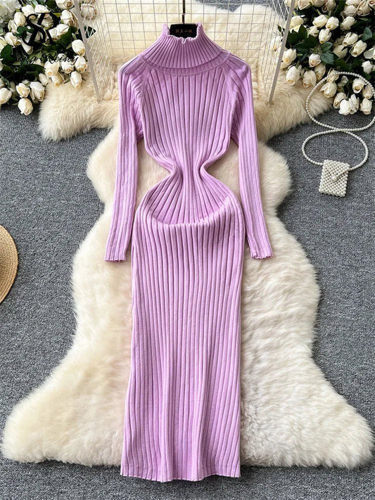 Abito lungo casual a maniche lunghe lavorato a maglia da donna ATREND