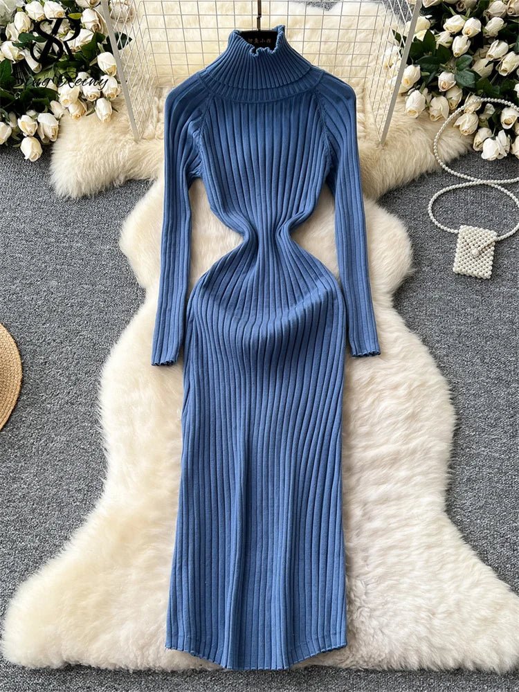 Abito lungo casual a maniche lunghe lavorato a maglia da donna ATREND