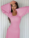 Abito lungo casual con maniche lunghe a pipistrello da donna ATREND