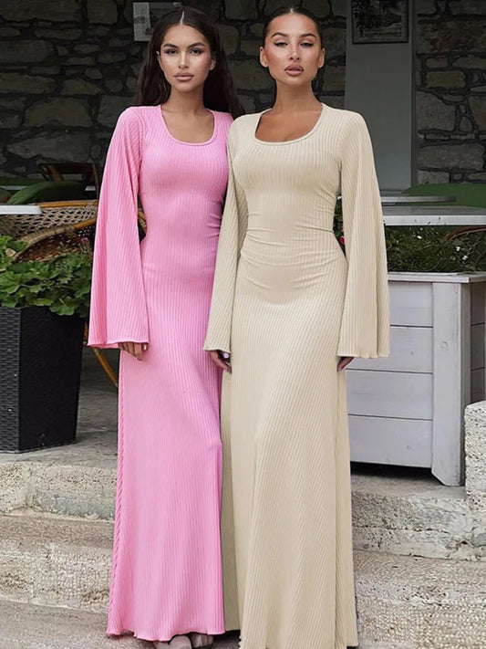 Abito lungo casual con maniche lunghe a pipistrello da donna ATREND
